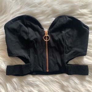 Black Strapless Zip Front Bustier Style Cut Out Tank
